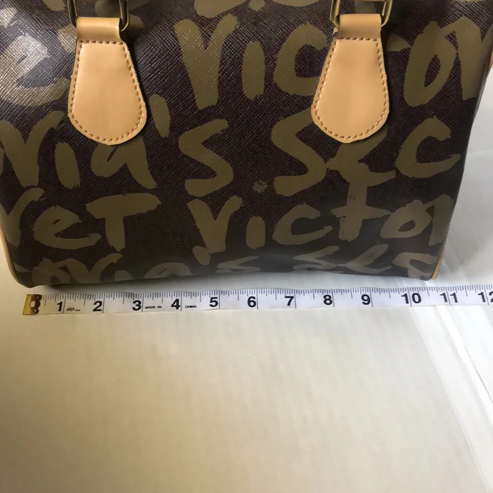 Victoria's Secret Brown Graffiti Heart Satchel with Red and Orange Accents - Picture 16 of 16